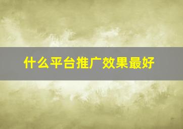 什么平台推广效果最好