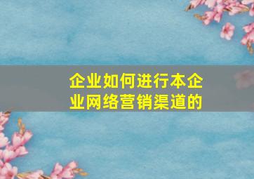 企业如何进行本企业网络营销渠道的