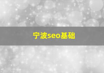 宁波seo基础