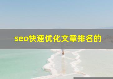 seo快速优化文章排名的
